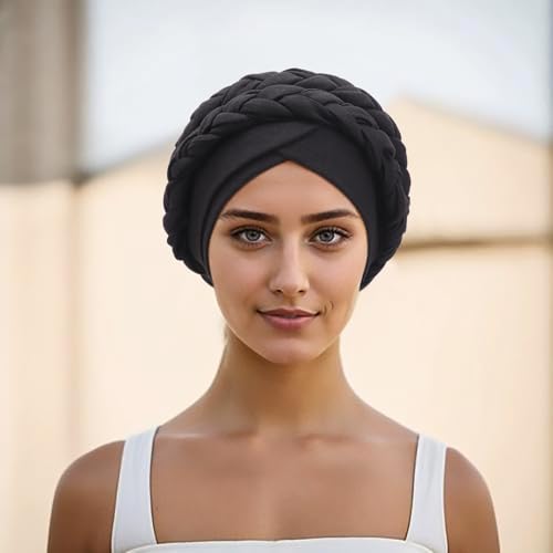 Image of DRESHOW Turban Pre-Tied Twisted Hat Thread African Head Wraps for Black Women Chemo Cancer Cap Braid Hair Cover