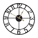 Vintage Metall Outdoor Wanduhr Groß Rund Garten Dekor für Terrasse Veranda Pool Bereich Küche Schlafzimmer Wohnzimmer Bauernhaus 34cm 40cm Schwarz Gold (D)