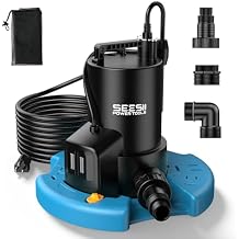 SEESII 1/3HP Pool Cover Pump - Automatic On/Off, 3035GPH Submersible Water Pump with Filter Net, 25ft Power Cord, Check Valve, Sump Pump for Swimming Pool, Hot Tubs, Pond, Basement, Rooftops
