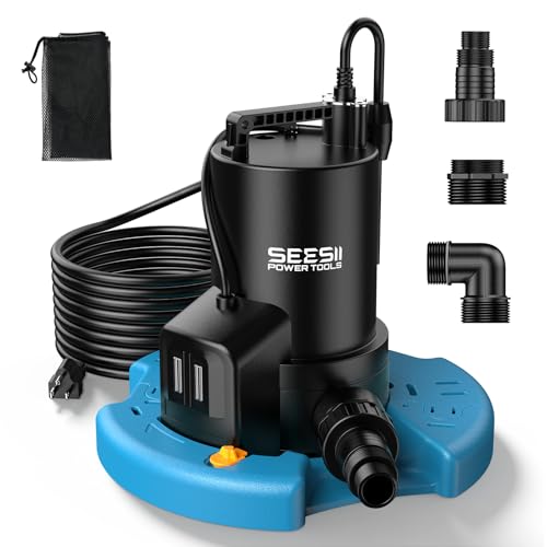 SEESII 1/3HP Pool Cover Pump - Automatic On/Off, 3035GPH Submersible