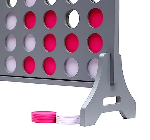 Image of Giant 4 in a Row Game for Family & Adults - Tailgating Pros Jumbo Grey Wooden Four in a Row Indoor & Outdoor Yard Game for Family Party Fun, Portable Activities for Patio, Backyard, and Camping