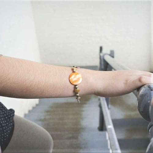 Looklove Womens Jewelry Fresh Water Pearls And Glass Disk Bracelet Coral Color 8" Long #TOP2