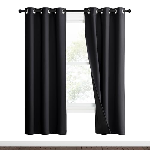 Image of NICETOWN High-End Thermal Kitchen Curtains, Black, 37 inch Wide Per Panel, Set of 2 Panels, Full Blackout Curtains 70 Inches Long for Dining Room, Soundproof Window Treatment Drapes for Hall Room