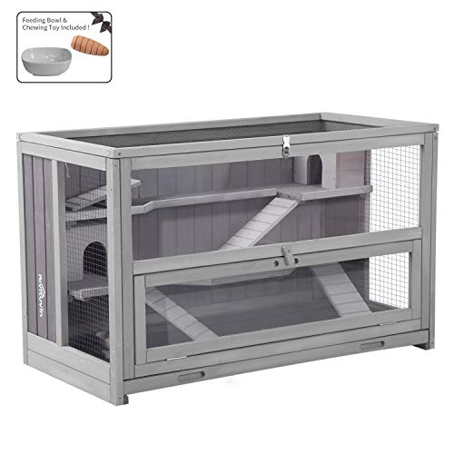 Aivituvin Upgraded 3 Tier Hamster Cage, Guinea Pig Habitat with Chewing Toy,Hideout,Seesaws,Food Bowl