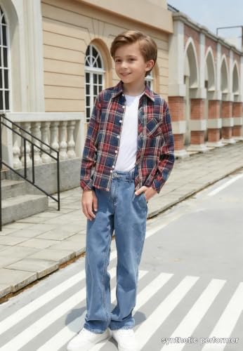 Image of Betusline Boy and Men Button Down Plaid Shirt