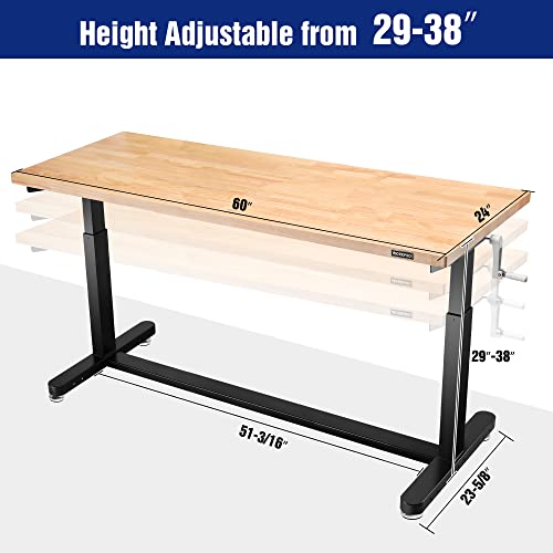 Image of WORKPRO 60 inch Height Adjustable Workbench, Crank Stand Desk, 500LBS Capacity