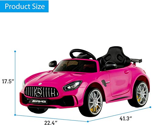 Uenjoy Electric Kids Ride On Car Mercedes Benz AMG GTR Motorized Vehicles with Remote Control, Battery Powered, LED Lights, Wheel Suspension, Music, Horn, TF Card, USB Port, Portable Handle, Pink - Thumbnail 5