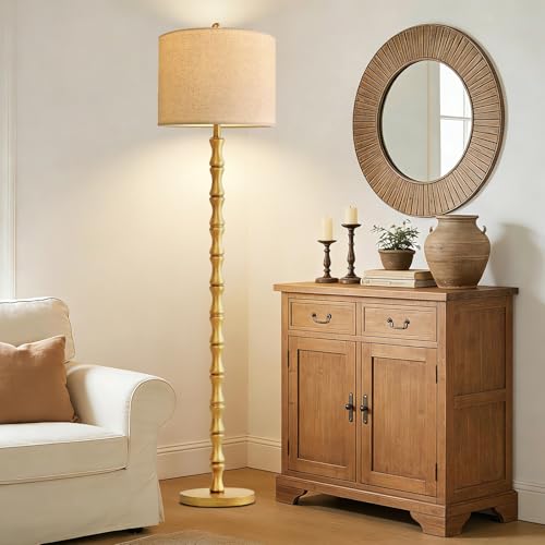 Image of Wood Floor Lamps for Living Room Rustic Floor Lamp with Remote Control & 3 Color Temperature,Dimmable Floor Lamp Gold Mid Century Modern Standing Lamp Tall Farmhouse Floor Lamp For Bedroom Corner