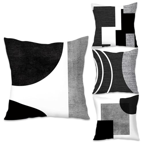 Housses de coussin noires et blanches 45x45 cm lot de 4 géométriques