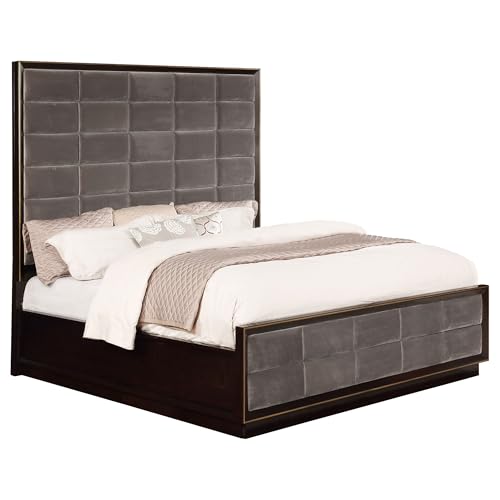 Coaster-Home-Furnishings-Durango-Contemporary-Velvet-Upholstered-Eastern-King-Size-Panel-Bed-Frame-80-inch-Headboard-Smoked-Peppercorn-223261KE Coaster Home Furnishings Durango Contemporary Velvet Upholstered Eastern King Size Panel Bed Frame 80 inch Headboard Smoked Peppercorn 223261KE