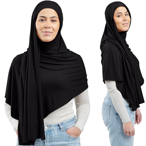 Kopftuch Damen – Weicher, rutschfester Jersey Hijab für jeden Anlass | Leichte und blickdichte Kopftücher für Damen, perfekt als Sommer & Winter Kopf Tuch, atmungsaktiv und stilvoll (Schwarz)