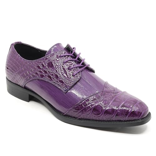 Image of Metrocharm Men's Formal Fashion Tuxedo Wedding Lace Up Cap Toe Dress Shoe croco-04