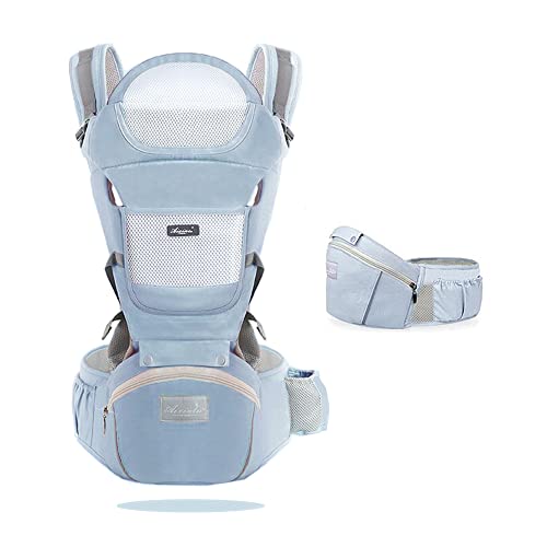 Ineffbb Baby Carrier for Newborn to Toddler Breathable Baby Carrier Sling with Hip Seat Baby Wrap Carrier for 3-36 Months-Baby Blue