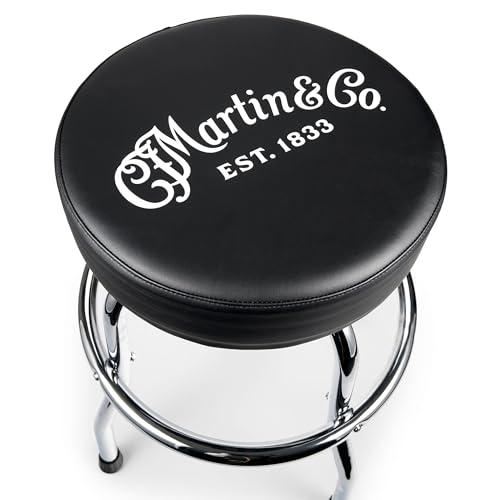 Butaco MARTIN cromado giratorio para músicos, asiento negro, altura 24.25 pulgadas, ideal para estudio, sala de música o bar en casa miniatura 3
