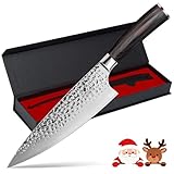 imarku Damascus Chef Knife, 8 Inch Kitchen Knife Ultra Sharp Cooking Knife HC German Stainless Steel Japanese Knife for Kitchen, Hand-Hammered Design, Ergonomic Handle, Christmas Gifts for Men Women