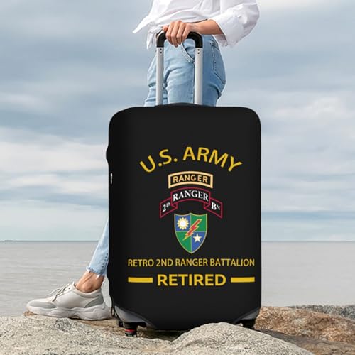 US Army Retro 2nd Ranger Battalion Retired Protect Your Luggage in Style with Our Suitcase Cover - Ideal for Travelers and Business Trips! Large2