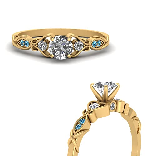 Image of Choose Your Gemstone Victorian Style Round Engagement Ring Yellow Gold Plated Round Shape Vintage Engagement Rings Matching Jewelry Wedding Jewelry Easy to Wear Gifts US Size 4 to 12