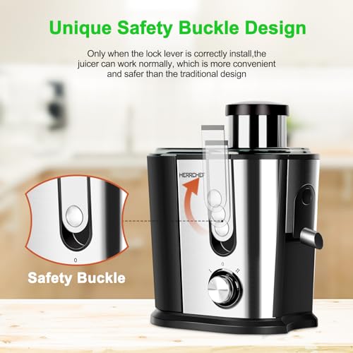 HERRCHEF Máquina de suco, espremedor de suco de 600 W com boca larga de 7 cm para vegetais e frutas,