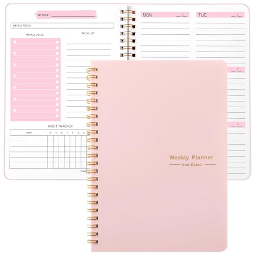 Zhswlp A5 Weekly Planner Notebook, Undated To Do List Notebook Diary 52 weeks of Daily Planner tracking for Daily life, Work, Students