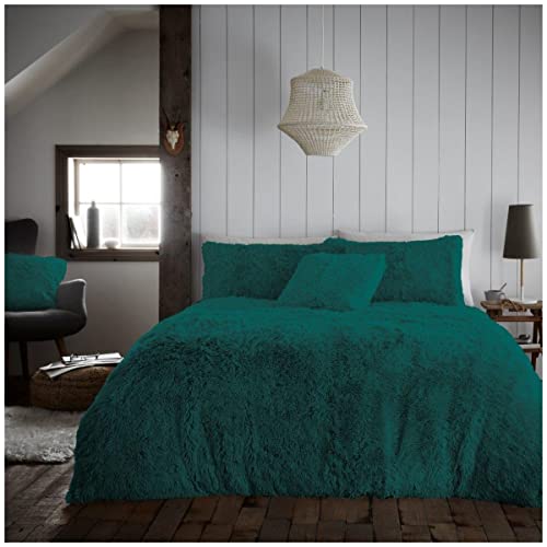 GC GAVENO CAVAILIA Super Soft Teddy Duvet Cover Single, Fluffy Fleece Bedding Sets, Snuggle Warm Bed Set With Pillowcase, Green