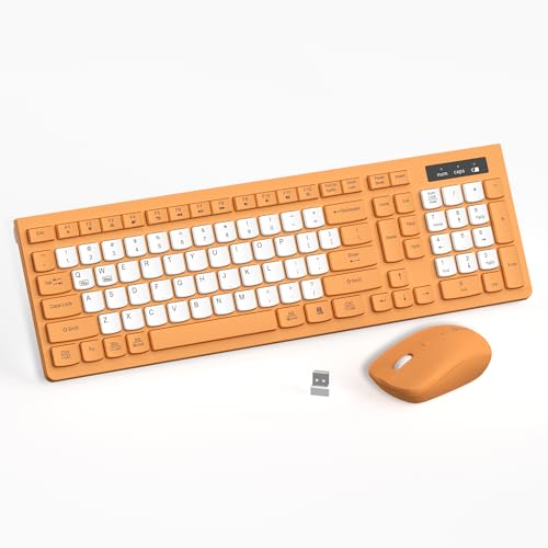 Image of Wireless Keyboard and Mouse Combo, Full-Sized Wireless Keyboard and Adjustable DPI Mouse, 2.4GHz USB Receiver, Keyboard and Mouse for PC, Windows, Desktop, Laptop (Orange-B)