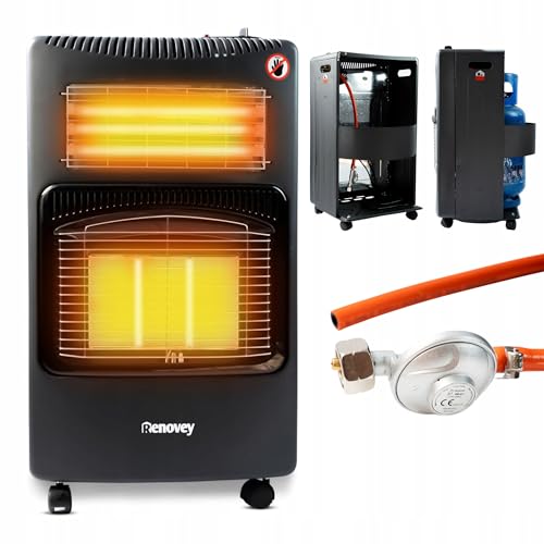 Renovey Hybridheizung 2in1 tragbar – Gasofen 4200W & Elektroheizung 1260W, mobiler Heizofen...