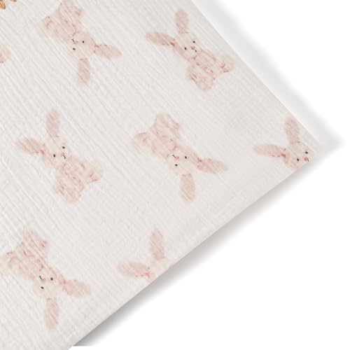 Image of Baby Blanket 40x40 Inches,Muslin Cotton and Minky Dotted Double Layer Soft Receiving Blanket for Newborn Toddler,Bunny