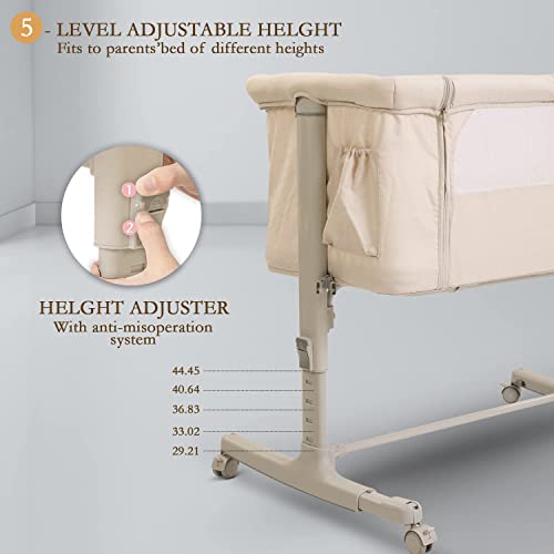 Image of Baybee 3 in-1 Baby Bedside Crib Cradle for Baby with Adjustable Height & Wheels, Baby Cot with Rocking, Mosquito Net & Mattress | Baby Crib for New Born Babies 0 to 18 Months Boy Girl (Beige) Metal