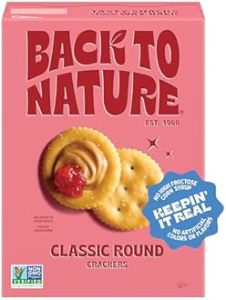 Back to Nature Classic Round Crackers, Non-GMO, Vegan Friendly Snack Cracker, Made with Wheat Flour & Sea Salt, Snack Happy, 6.5 oz Box