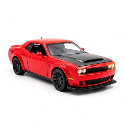 Image of 1:32 Scale Dodge Challenger Hellcat Die-Cast Metal Car Toy with Light & Sound, Pull-Back Action & Openable Doors
