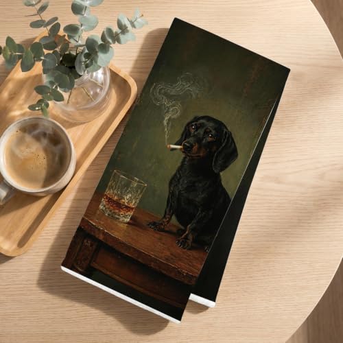Image of Hanamiya Na Dachshund Kitchen Towels, Dachshund Gifts Reusable Dish Towels | Waffle Weave Absorbent Hand Cloth Tea Towel for Kitchen Bathroom Decor, Cute Weiner Dog Gifts for Women Friend 24x14 Inch
