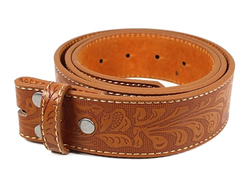 Image of BC Belts Western Leather Belt Strap - 1.5 inch Wide with Embossed Scrollwork Without Buckle for Men & Women, Cowboy /Cowgirl Style