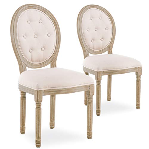 INTENSE DECO Lot de 2 chaises médaillon capitonnées Louis XVI Tissu Beige