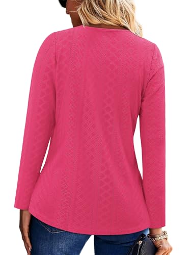 KISSMODA Long Sleeve Fall Shirts For Women V Neck Tunic Tops Embroidered Button Down Knitted Blouses 2025