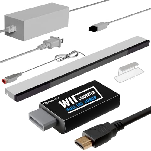 PORTHOLIC 4 in 1 Wii Replacement Cables Set, Wii AC Power Adapter + Wii to hdmi Converter+ Wired Motion Sensor...