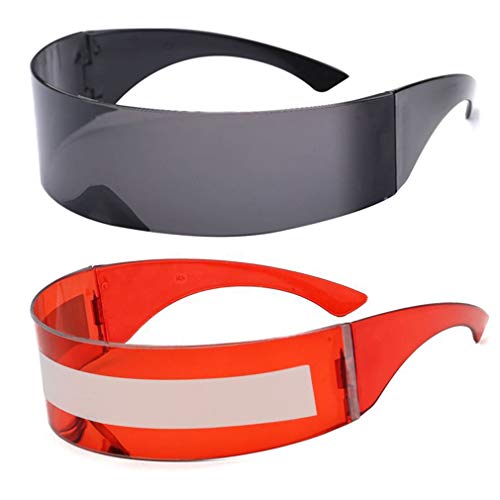 Image of PLOPLO 2 Pack Futuristic Cyclops Monoblock Shield Mirrored Sunglasses Sunglass Glasses
