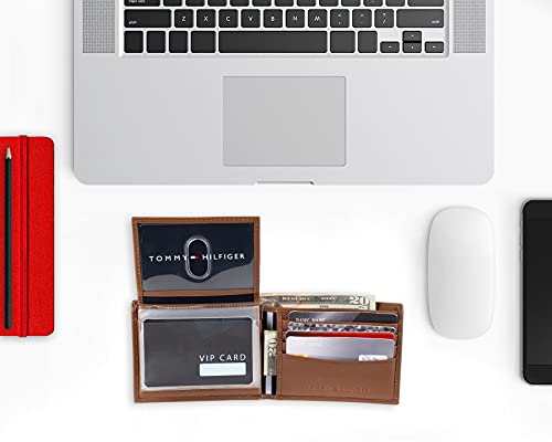 Tommy Hilfiger Men's Leather Wallet - Thin Sleek Casual Bifold With 6 Credit Card Pockets And Removable Id Window, British Tan #TOP5