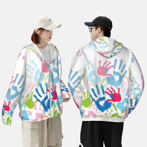 Sudadera con capucha con estampado de manos ligera y con cremallera frontal 4
