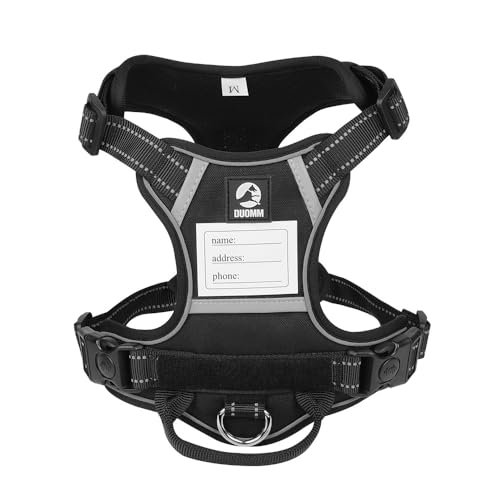 TIKHJ 犬 ハーネス、頑丈で耐久性に 犬用ハーネ、背面に名前タグを貼り付け可能,小型犬、中型犬、大型犬、超大型犬用、ノーストレス窒息防止、調整可能なオックスフォード素材のアウトドア犬用ベスト、ダブルDリング、夜間反射デザイン (ブラック,M)