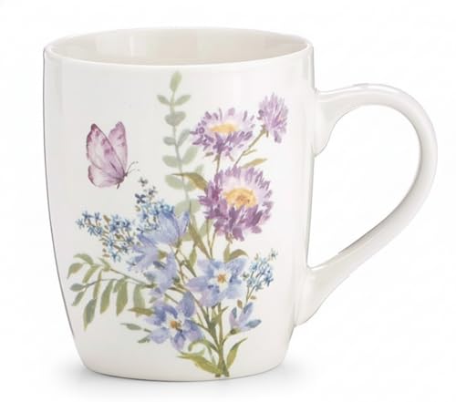 Taza de Cerámica 18 oz Blanca con Flores Moradas y Azules miniatura 1