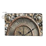 RLDOBOFE Rusty Steampunk Clock Coin Purse Small Cash Coin Purse Pouch Mini Canvas Change Purse with Zipper Cute Coin Pouch Fashion Coin Wallet Slim Cash Change Wallet for Cards Keys Lipsticks