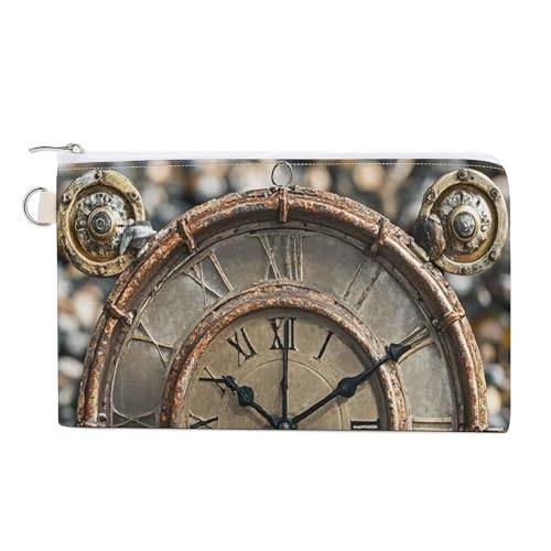 RLDOBOFE Rusty Steampunk Clock Coin Purse Small Cash Coin Purse Pouch Mini Canvas Change Purse with Zipper Cute Coin Pouch Fashion Coin Wallet Slim Cash Change Wallet for Cards Keys Lipsticks