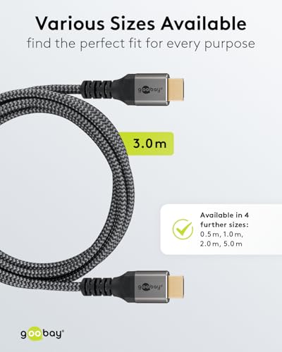goobay High Speed 2.1 HDMI Kabel mit Ethernet - Vergoldete Stecker, Ultra HD Auflösungen bis zu 8KHz @ 60 & 4K @ 120Hz, HDMI Verlängerung für PS5, Xbox, Apple TV 4K, Fernseher Zubehör - 3m Grau 65262 – Bild 6