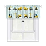 VCzsdff Cortinas de cenefa con estampado de camión de maquinaria pesada de dibujos animados para cuarto de lavado, decoración de ventana de baño para espacios pequeños