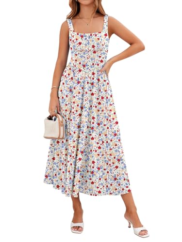 Image of YIOYOLA Womens Casual Summer Dress with Pockets | Sleeveless Square Neck Flowy A-Line Midi Sundress for Beach & Wedding Guest