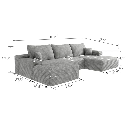 Image of 107 inch Cloud Sectional Sofa Boneless Couches with Chase