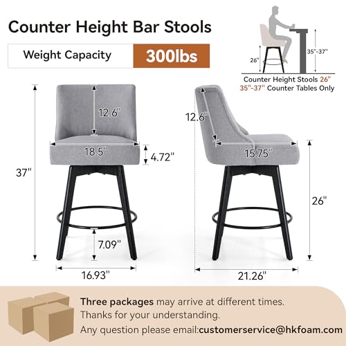 Image of 26 inch Counter Height Swivel Bar Stools, Set of 6, Grey