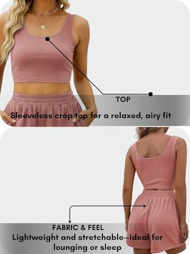 Image of Leriya Fashion Summer Co ord Set for Women Stylish | Western Two Piece Travel Beach & Holiday Outfits | Pyjama Set & Night Suit for Women Lounge | Casual Summer 2 Piece Crop Top Sleeveless Shorts Set