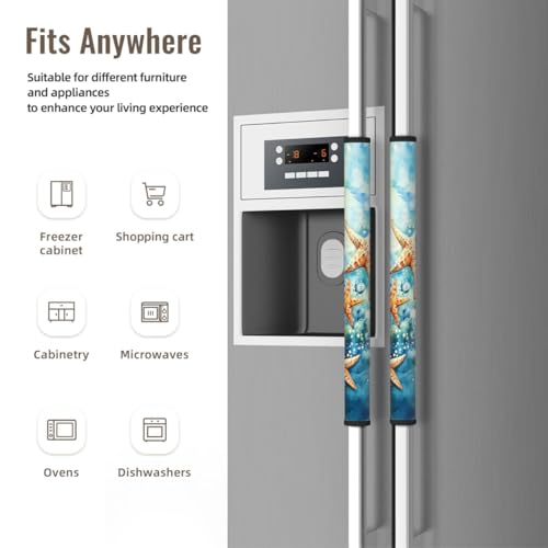 Image of Summer Starfish Refrigerator Door Handle Covers Set of 2, Neoprene Fridge Door Handle Covers Washable Non-Slip Protector for Fridge Dishwasher Appliance Handle Covers, Keep Your Kitchen Clean