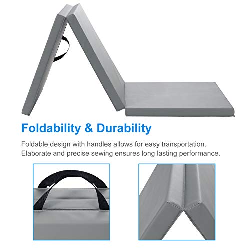 WolfWise 6'x2' Gymnastic Mats Folding Exercise Mat Tri-Fold Tumbling Training Fitness Panel Gym Pad, No-Slip Gray - Thumbnail 6